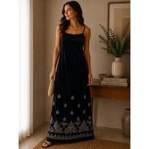 Status Collection Black Velvet Maxi Dress Silver Glitter  Open‎ Back XL